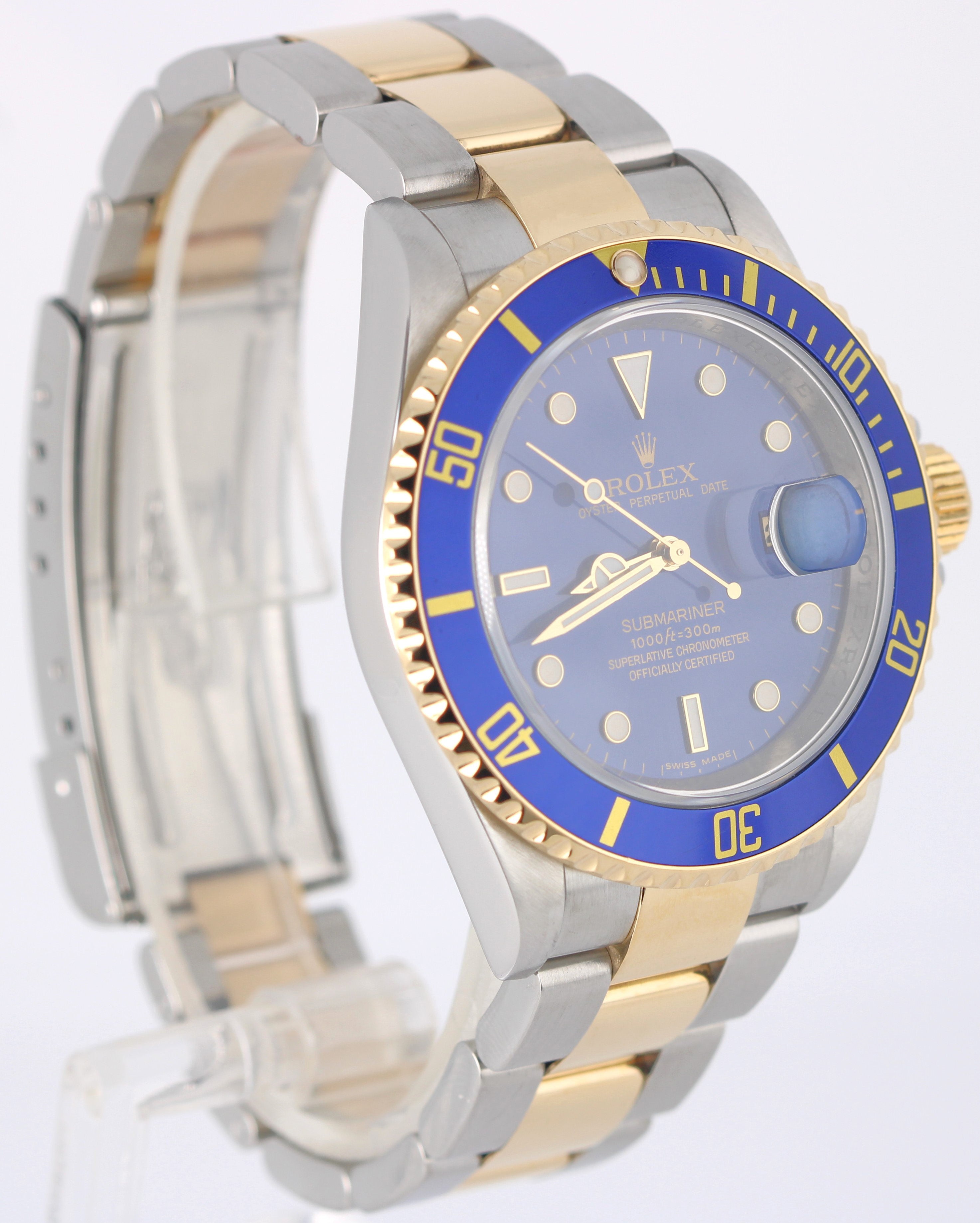 Rolex Submariner 16613 REHAUT Two-Tone 18K Gold & Stainless Steel Blue Dial