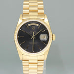 Rolex President 18238 Day Date 36mm Black Tapestry Double Quick Yellow Gold Watch