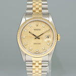 MINT Rolex DateJust 16233 Two Tone Yellow Gold Jubilee Champagne Diamond Watch