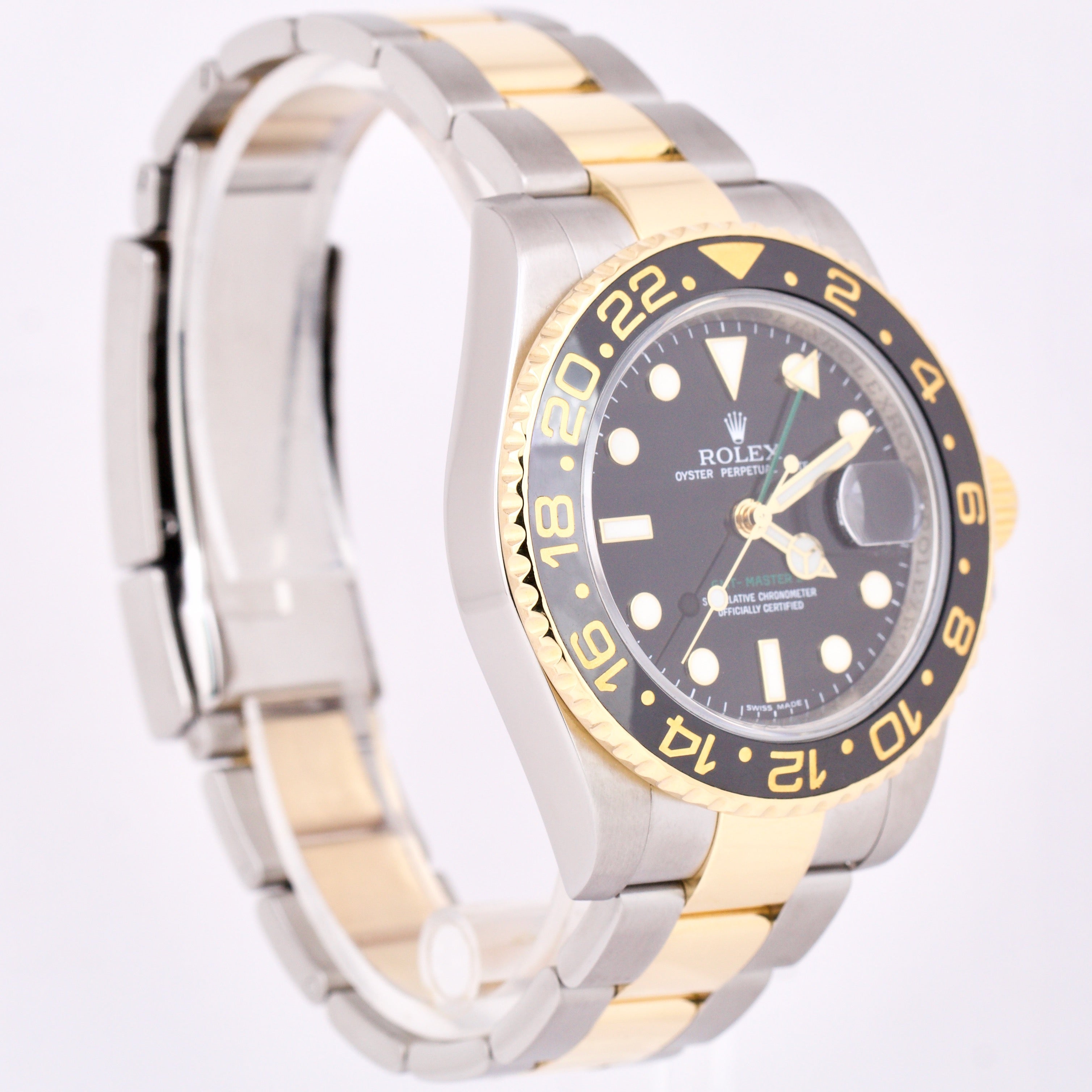 MINT Rolex GMT-Master II 116713 Black Ceramic Two-Tone 18K Gold Stainless 40mm