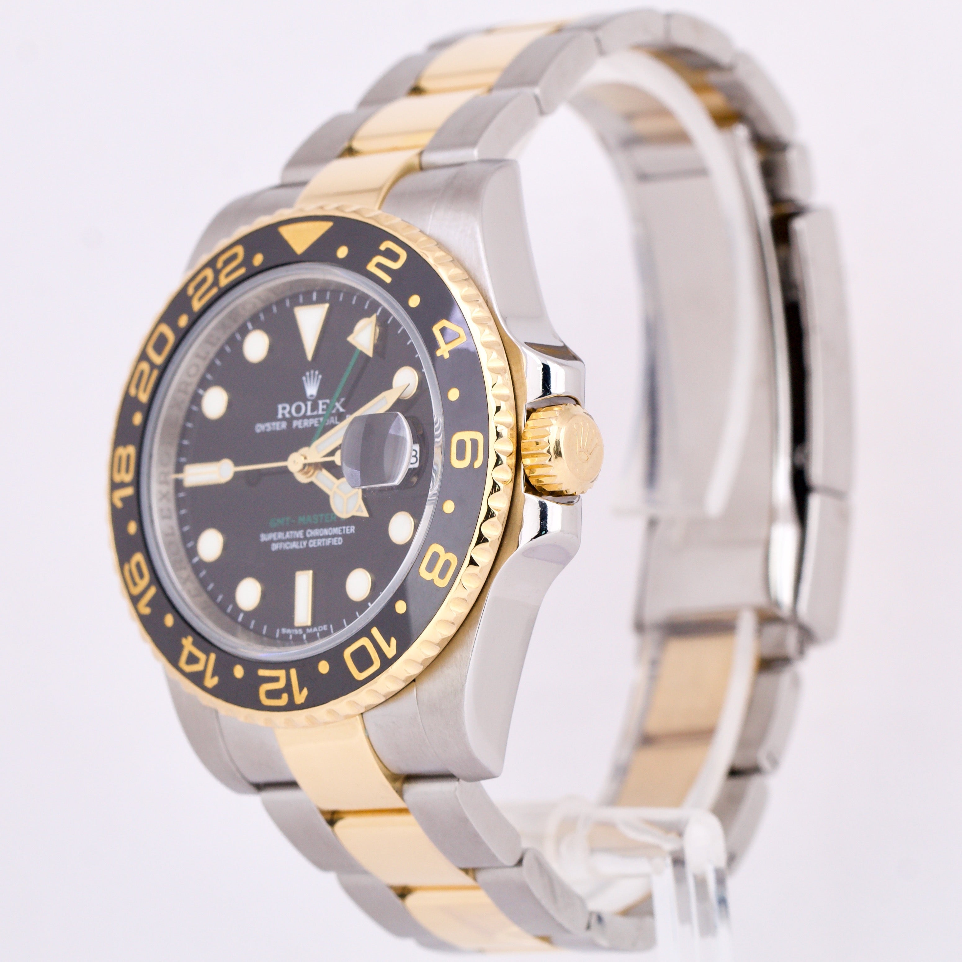 MINT Rolex GMT-Master II 116713 Black Ceramic Two-Tone 18K Gold Stainless 40mm