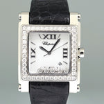 Ladies Chopard 18k White Gold Steel Square 35mm Happy Sport 8447 Floating Diamond Watch