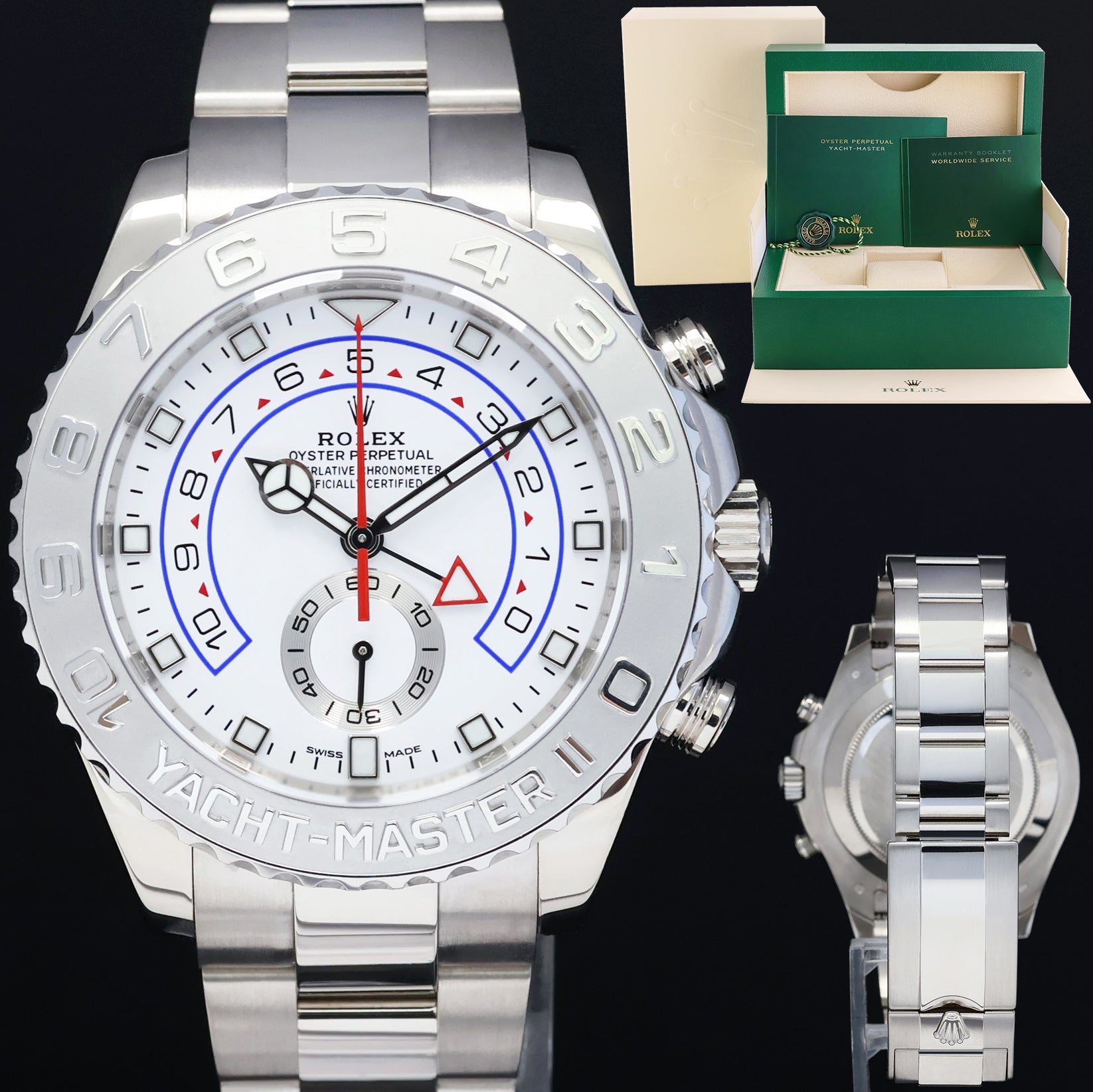 2023 NEW Rolex Yacht-Master II 2 Mercedes Hands White Gold 44mm 116689 Watch Box