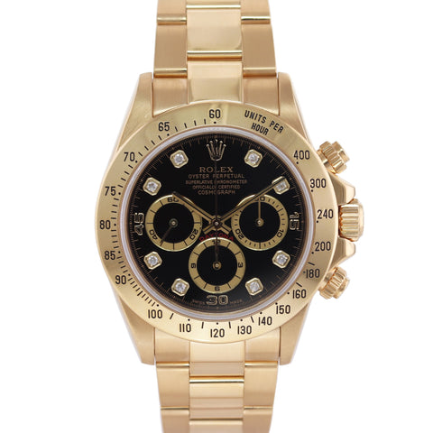 Rolex Daytona 16528 Zenith Black Diamond 40mm Yellow Gold Chrono Watch Box