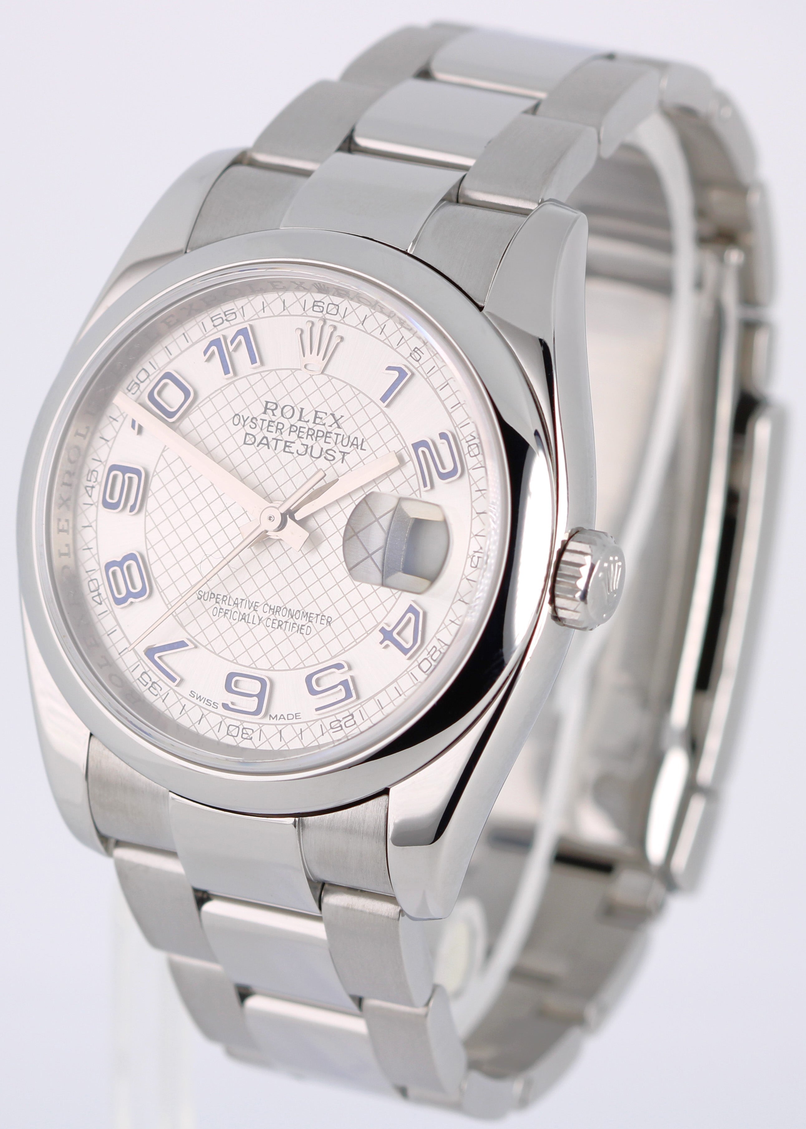 Rolex DateJust 36 Steel Silver CONCENTRIC Blue Arabic 36mm 116200 Watch