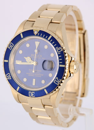 Rolex Submariner Date 18K Yellow Gold NO-HOLES Blue 40mm 16618T Oyster Watch