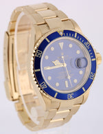 Rolex Submariner Date 18K Yellow Gold NO-HOLES Blue 40mm 16618T Oyster Watch