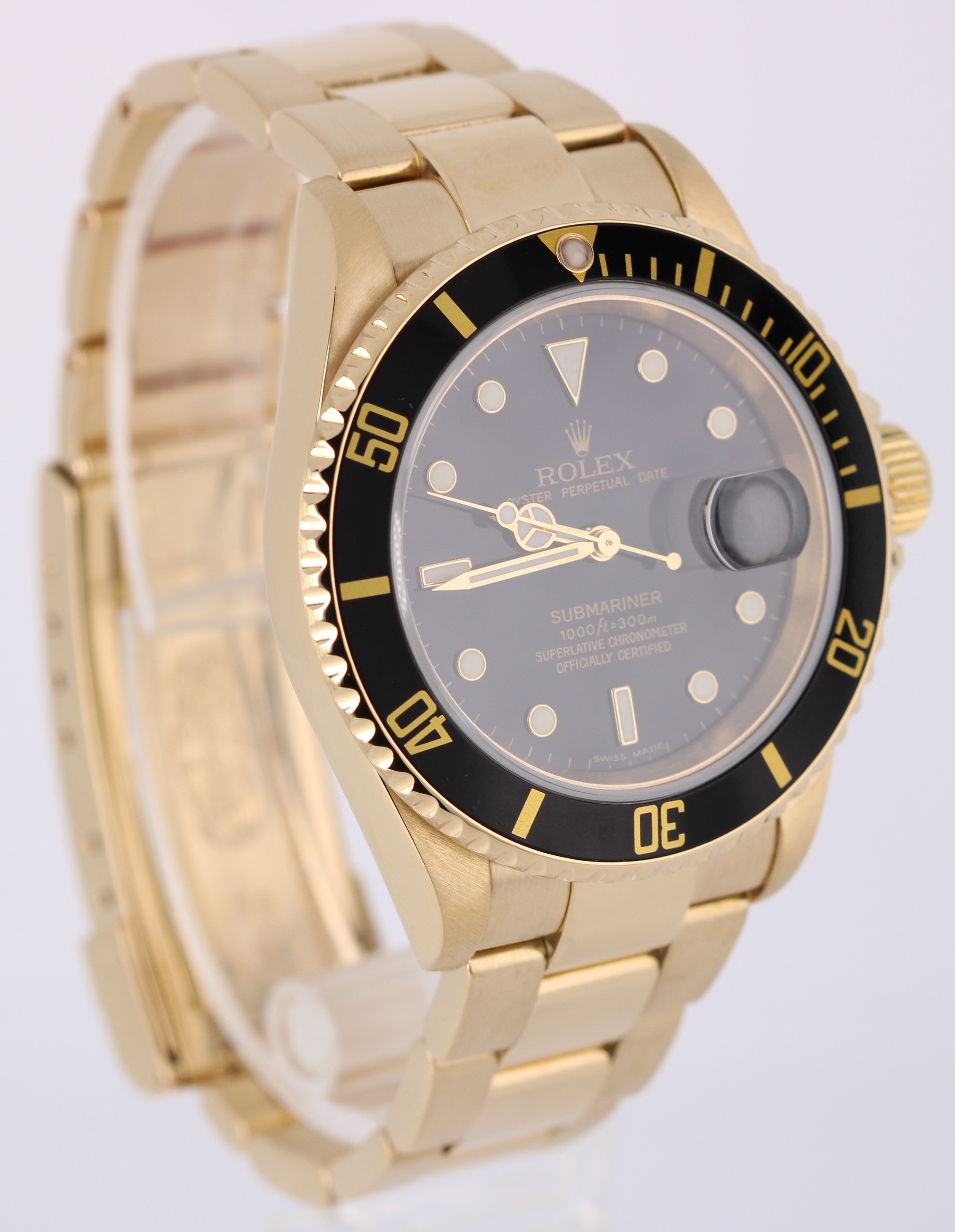 Rolex Submariner Date 18K Yellow Gold NO-HOLES Black 40mm 16618T Oyster Watch