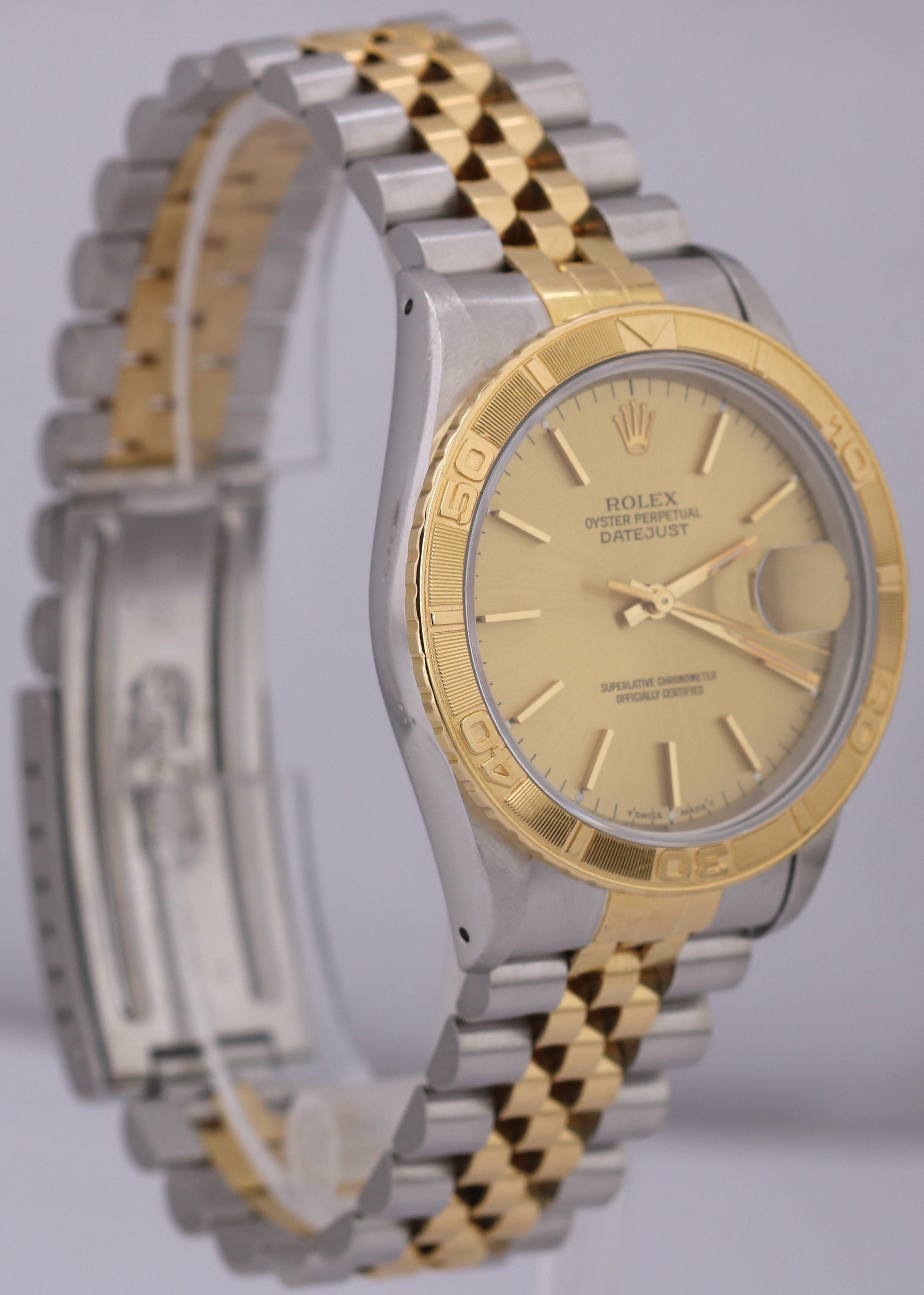 UNPOLISHED Rolex DateJust Turn-O-Graph Thunderbird 36mm CHAMPAGNE 18K Gold 16263