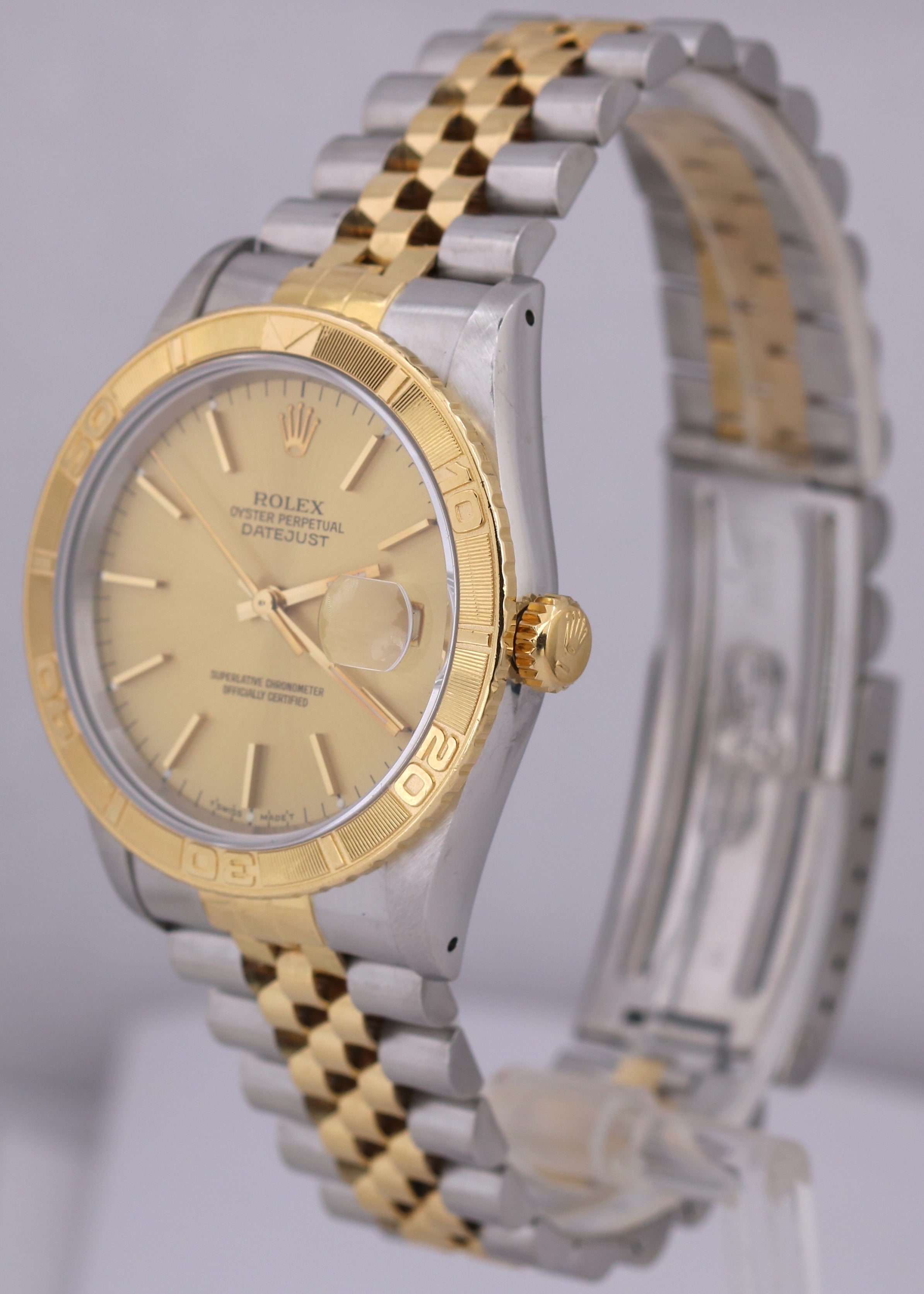 UNPOLISHED Rolex DateJust Turn-O-Graph Thunderbird 36mm CHAMPAGNE 18K Gold 16263