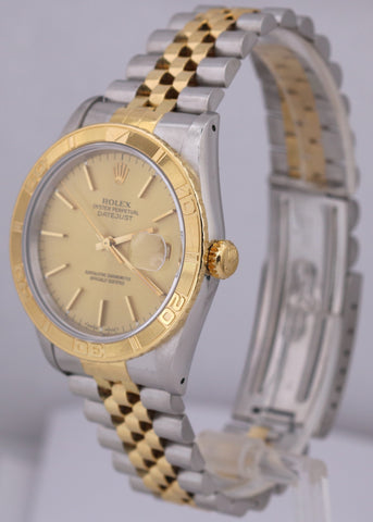 UNPOLISHED Rolex DateJust Turn-O-Graph Thunderbird 36mm CHAMPAGNE 18K Gold 16263