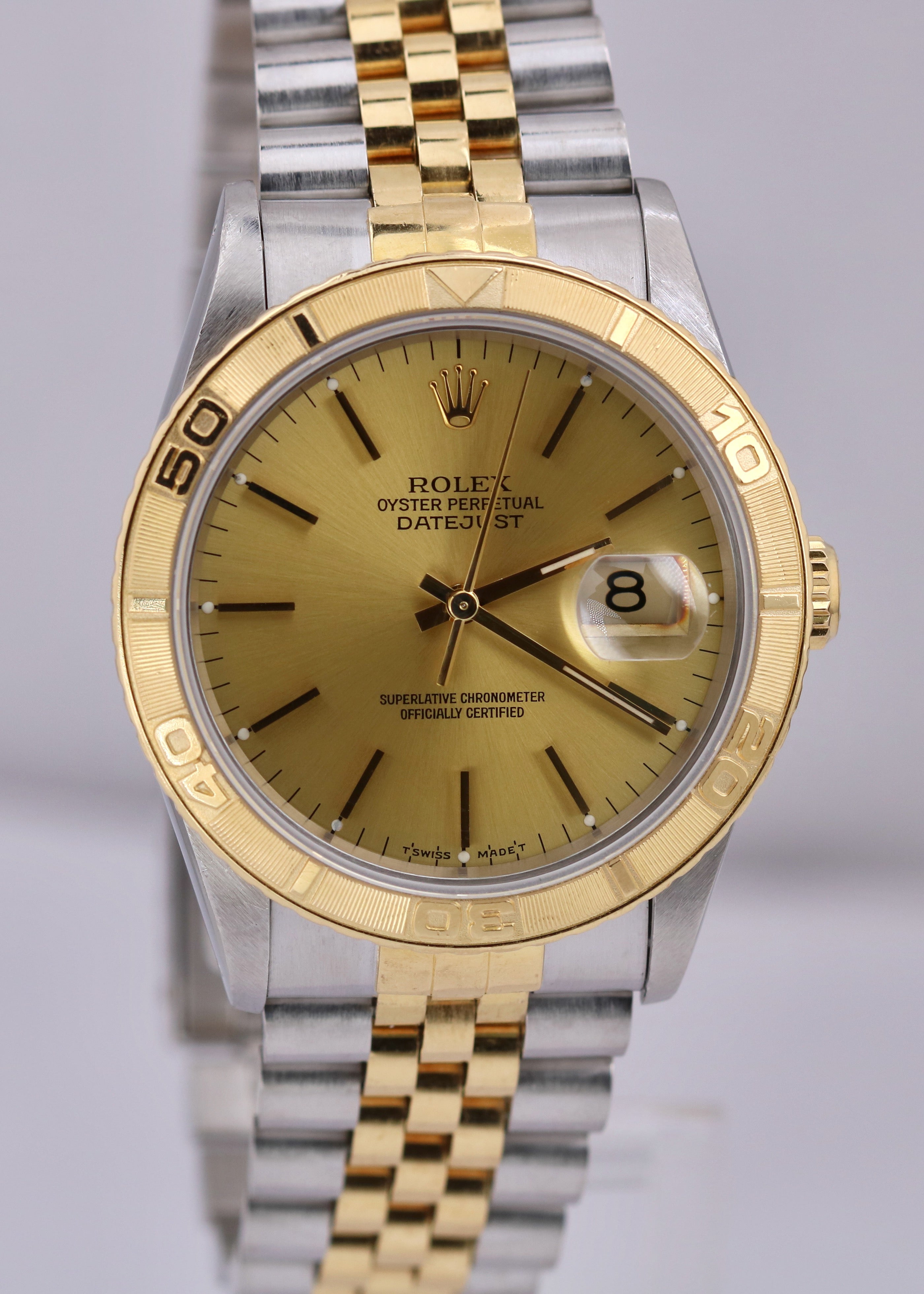 UNPOLISHED Rolex DateJust Turn-O-Graph Thunderbird 36mm CHAMPAGNE 18K Gold 16263