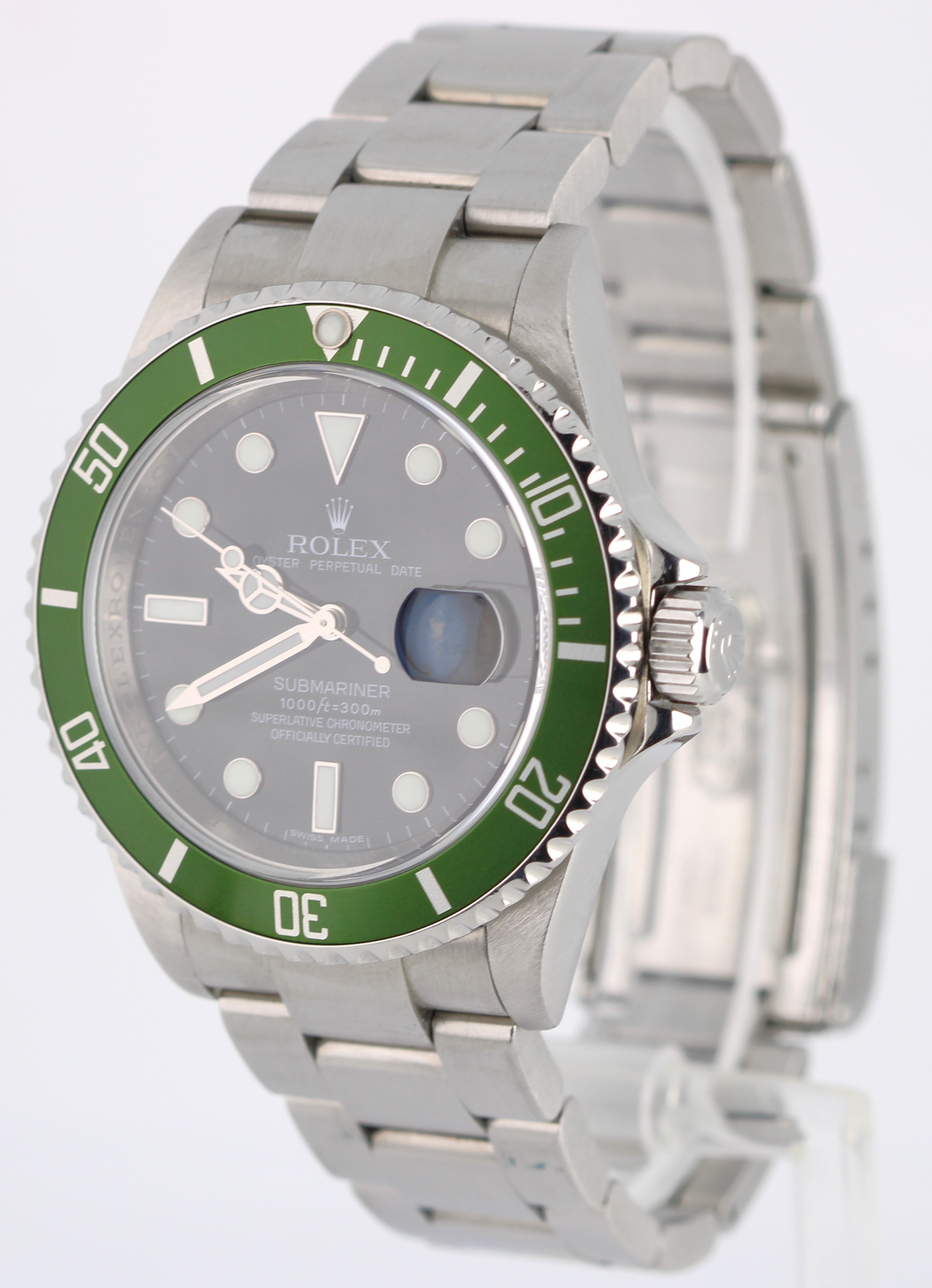 Rolex Submariner Date 16610 LV KERMIT REHAUT Steel GREEN BEZEL 40mm Watch