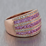 LeVian 14k Rose Gold 2ctw Pink Sapphire & Diamond Wide Band Ring