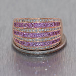 LeVian 14k Rose Gold 2ctw Pink Sapphire & Diamond Wide Band Ring