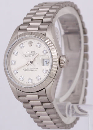 2002 Rolex DateJust President 26mm 18K White Gold SILVER DIAMOND 79179 Watch