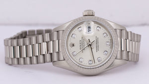 2002 Rolex DateJust President 26mm 18K White Gold SILVER DIAMOND 79179 Watch