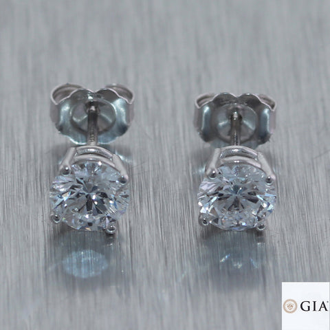 GIA 1.42ctw Round Brilliant D SI2-I1 Diamond 14k White Gold Stud Earrings