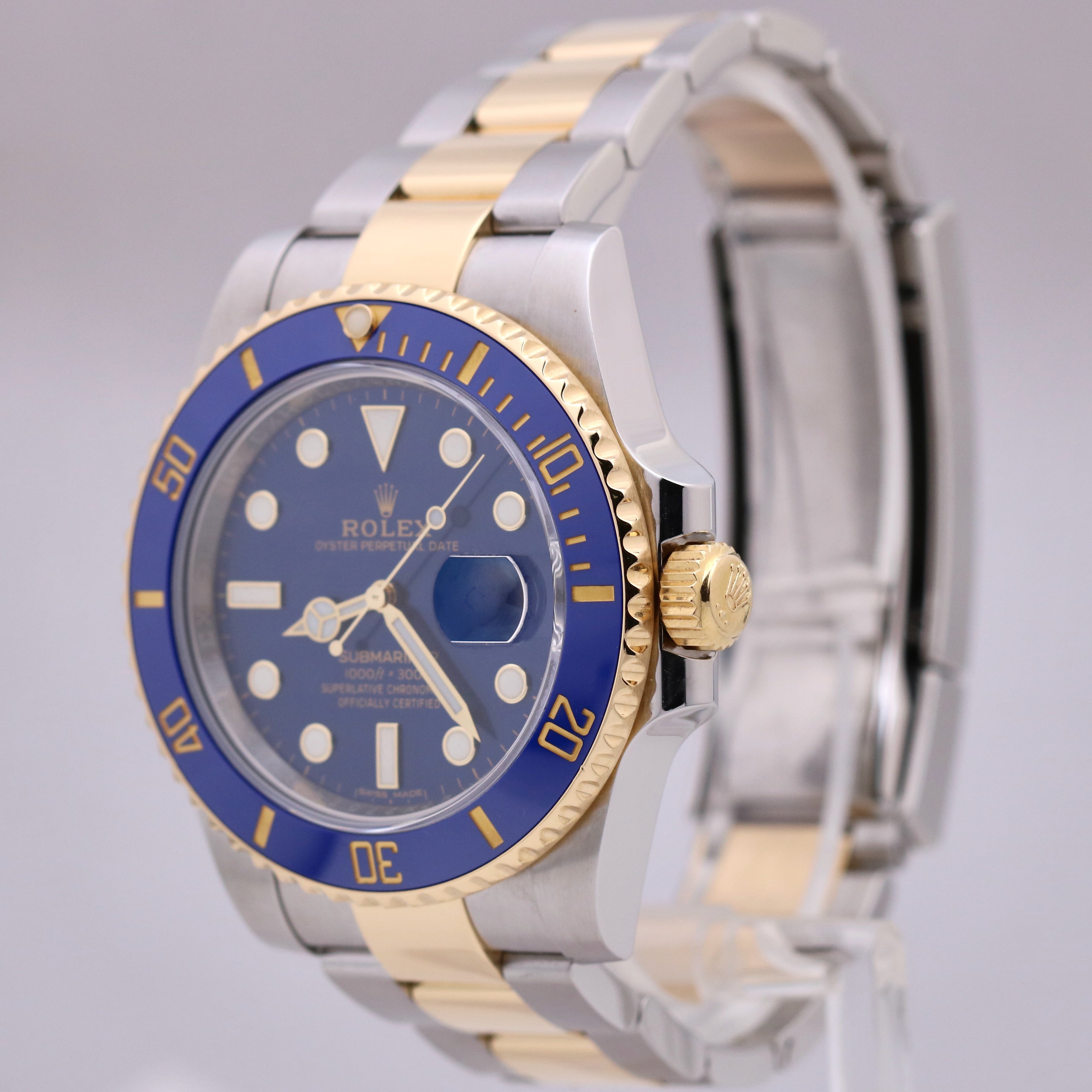 MINT Rolex Submariner Date BLUE 18K Yellow Gold Two-Tone Steel 40mm 116613 LB