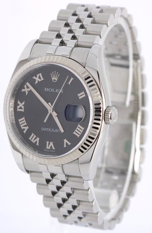 Rolex DateJust Stainless Steel Black JUBILEE Roman Numeral 36mm 116234 Watch