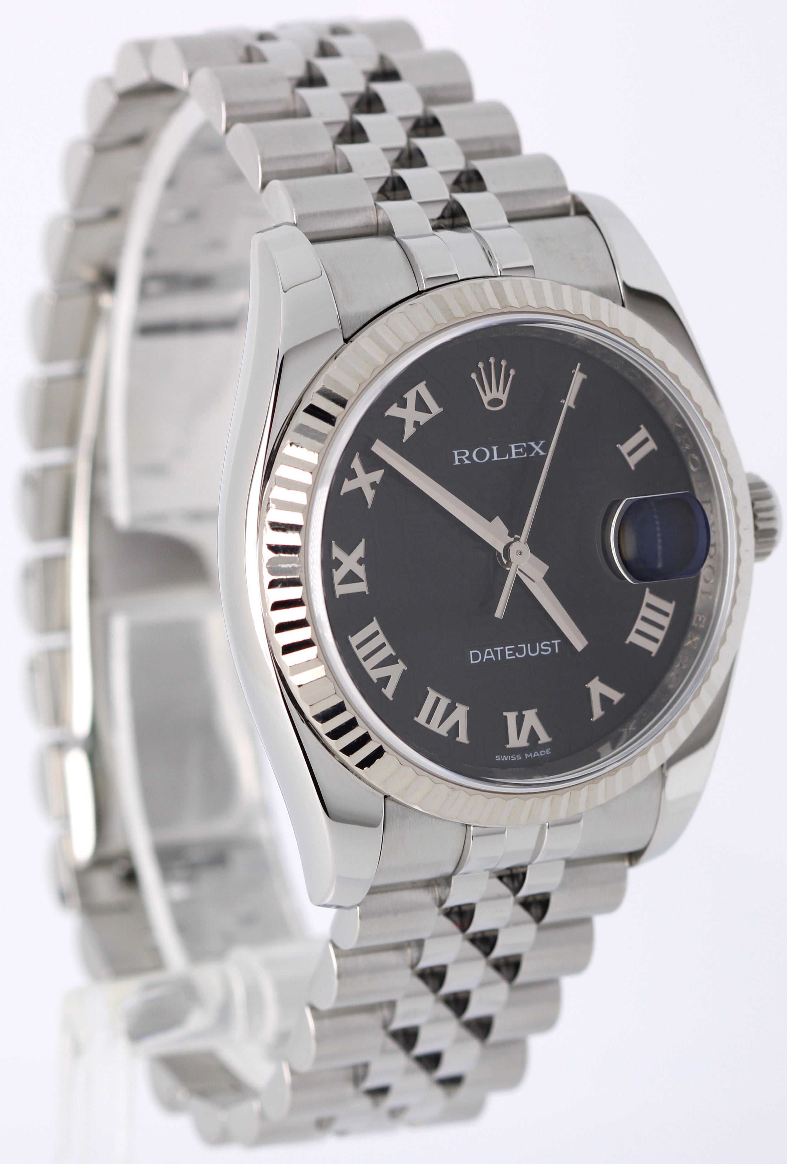 Rolex DateJust Stainless Steel Black JUBILEE Roman Numeral 36mm 116234 Watch