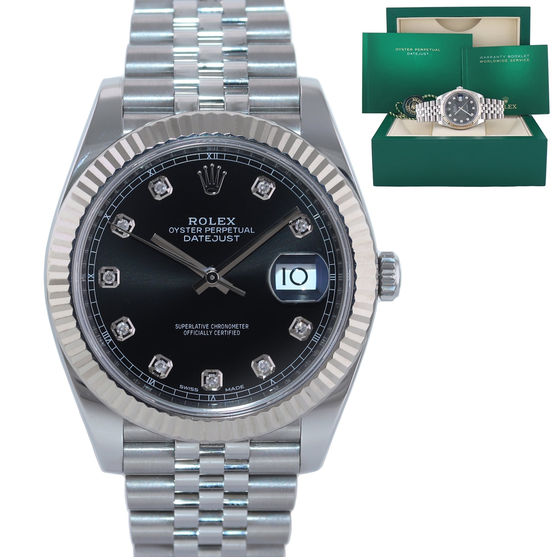 MINT 2021 Rolex DateJust 41 126334 Jubilee Black Diamond White Gold Fluted Watch Box