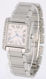 Cartier Tank Francaise Steel DIAMONDS White Guilloche 28mm 2302 Watch