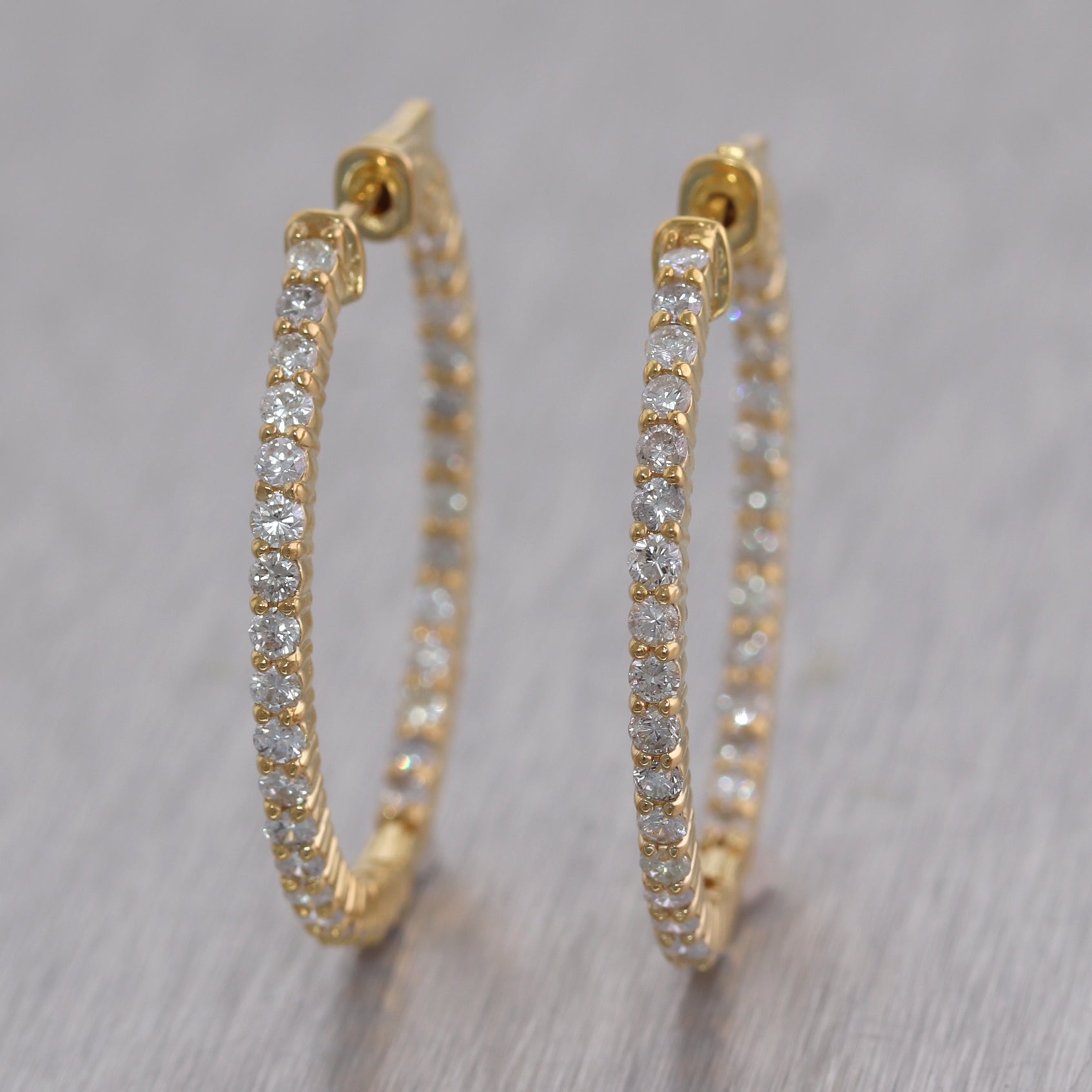 14k Yellow Gold 2ctw Diamond In & Out Hoop Earrings