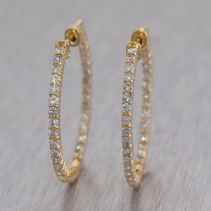 14k Yellow Gold 2ctw Diamond In & Out Hoop Earrings