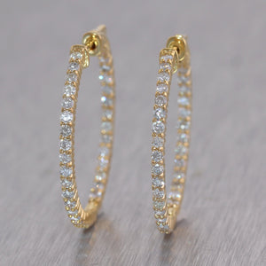 14k Yellow Gold 2ctw Diamond In & Out Hoop Earrings