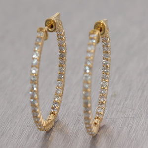 14k Yellow Gold 2ctw Diamond In & Out Hoop Earrings