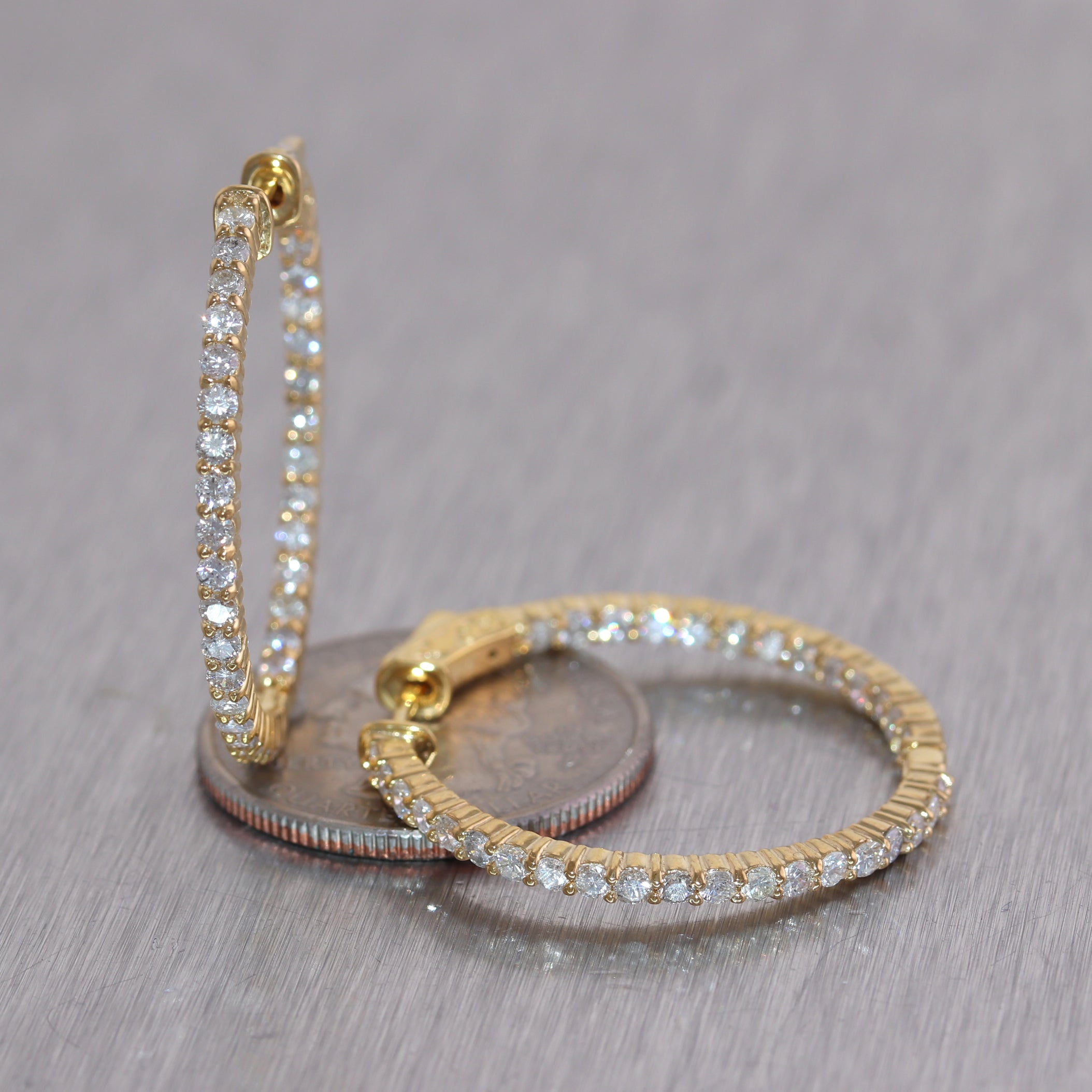 14k Yellow Gold 2ctw Diamond In & Out Hoop Earrings