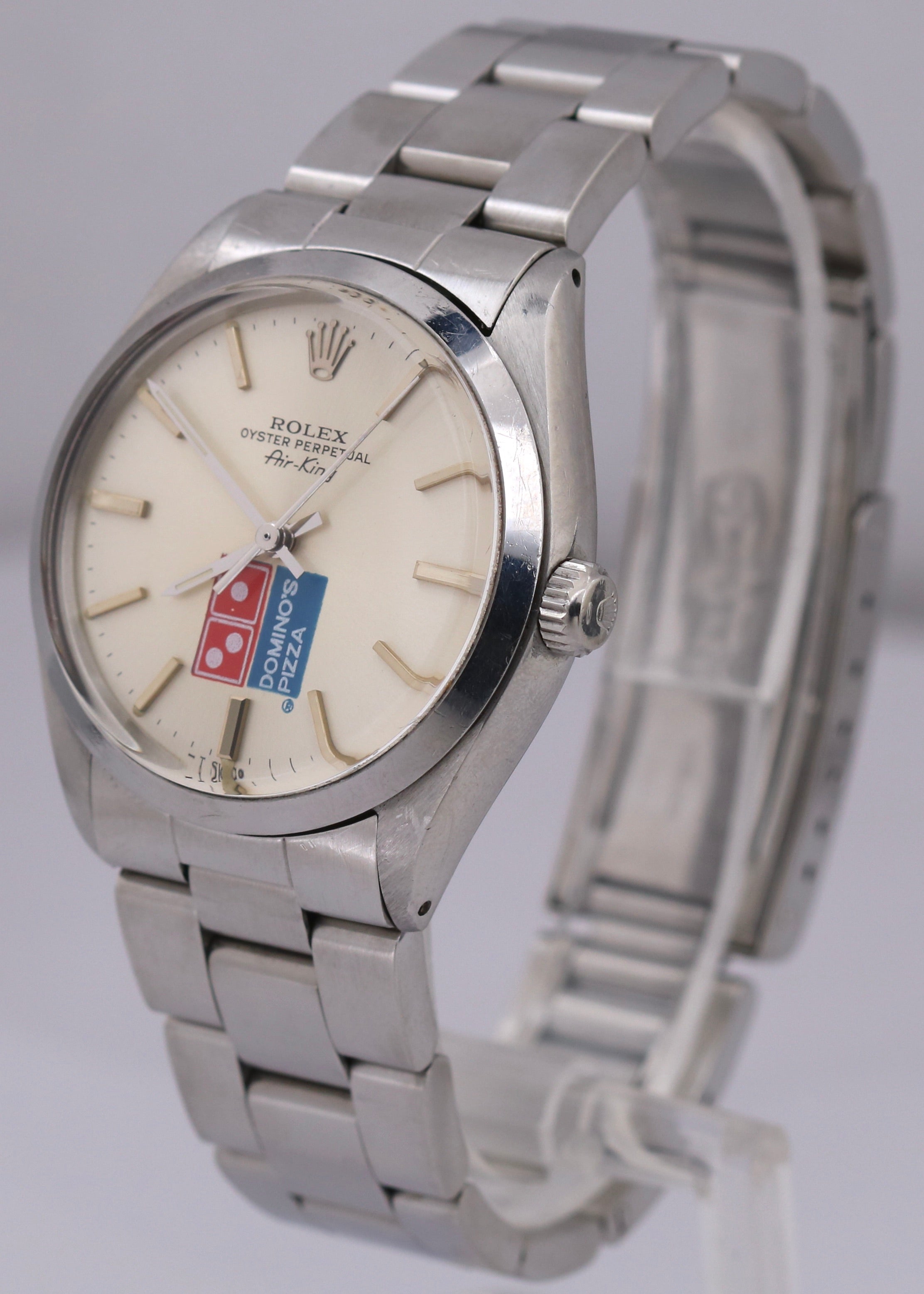 Rolex Oyster Perpetual Air-King DOMINOS 34mm Silver Stainless Steel 5500 Watch