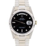 Rolex Day-Date President 18k White Gold Black DIAMOND 36mm Fluted 18239 Watch