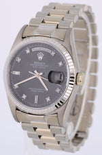 Rolex Day-Date President 18k White Gold Black DIAMOND 36mm Fluted 18239 Watch