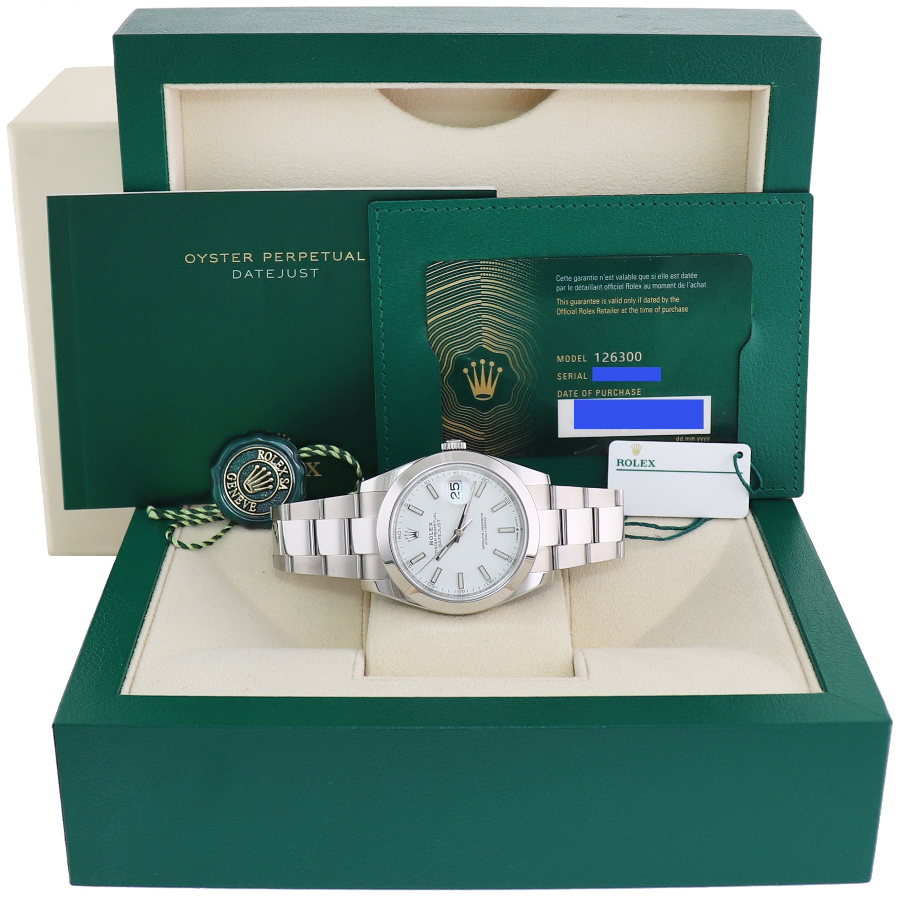 2022 NEW PAPERS Rolex DateJust 41mm 41 Steel 126300 White Stick Oyster Watch Box