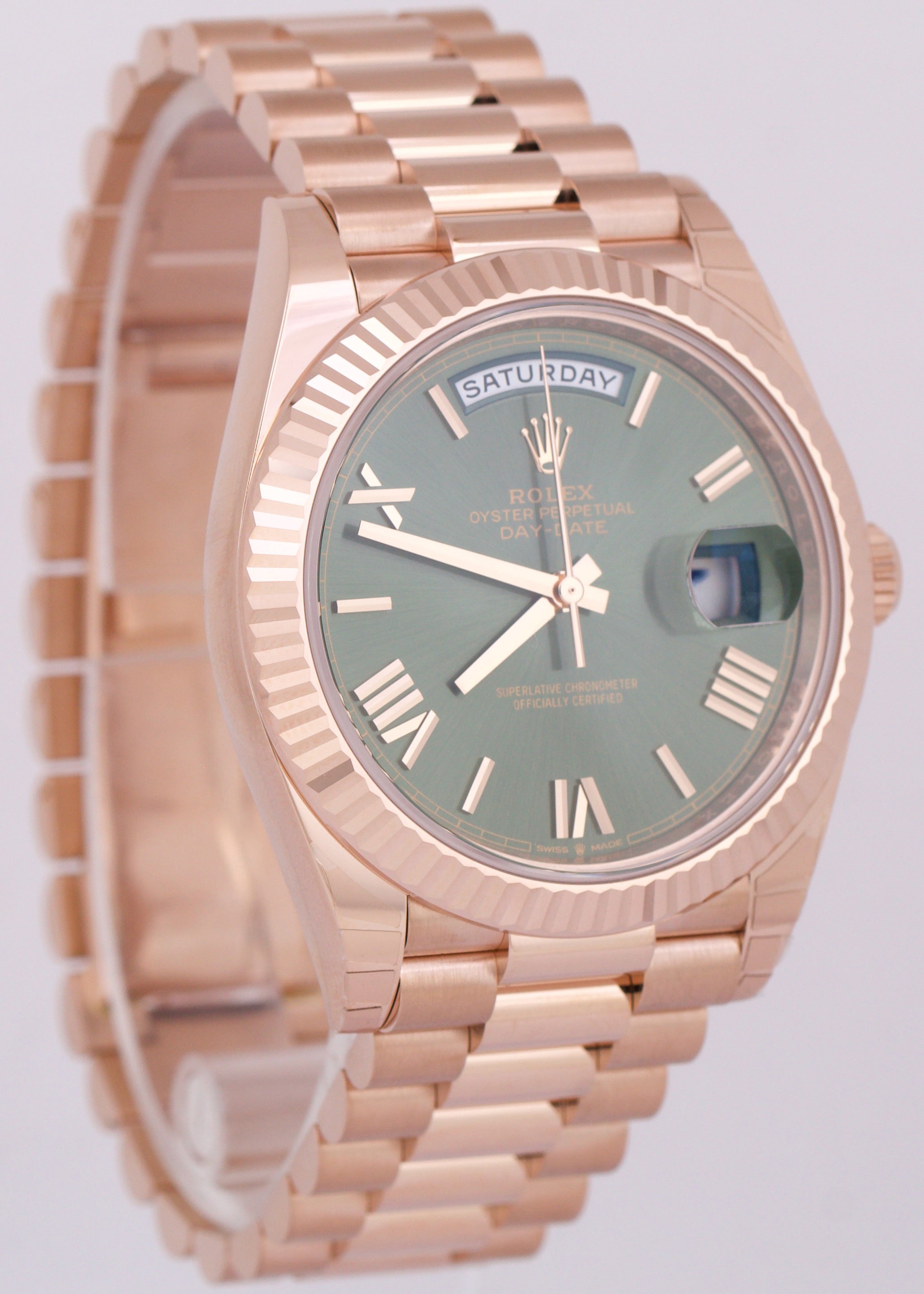 Rolex Day-Date President 18K Rose Gold OLIVE GREEN 40mm 228235 Watch BOX