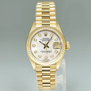 MINT Pearl Diamond Ladies Rolex DateJust President 26mm 69178 Yellow Gold Watch Box