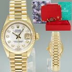 MINT Pearl Diamond Ladies Rolex DateJust President 26mm 69178 Yellow Gold Watch Box