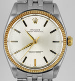 VINTAGE Rolex Oyster Perpetual Stainless Silver Dial 34mm 18k Fluted 6564 Watch