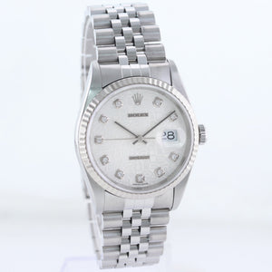 2002 MINT Rolex DateJust 16234 Silver Diamond Anniversary Jubilee Gold Fluted Watch