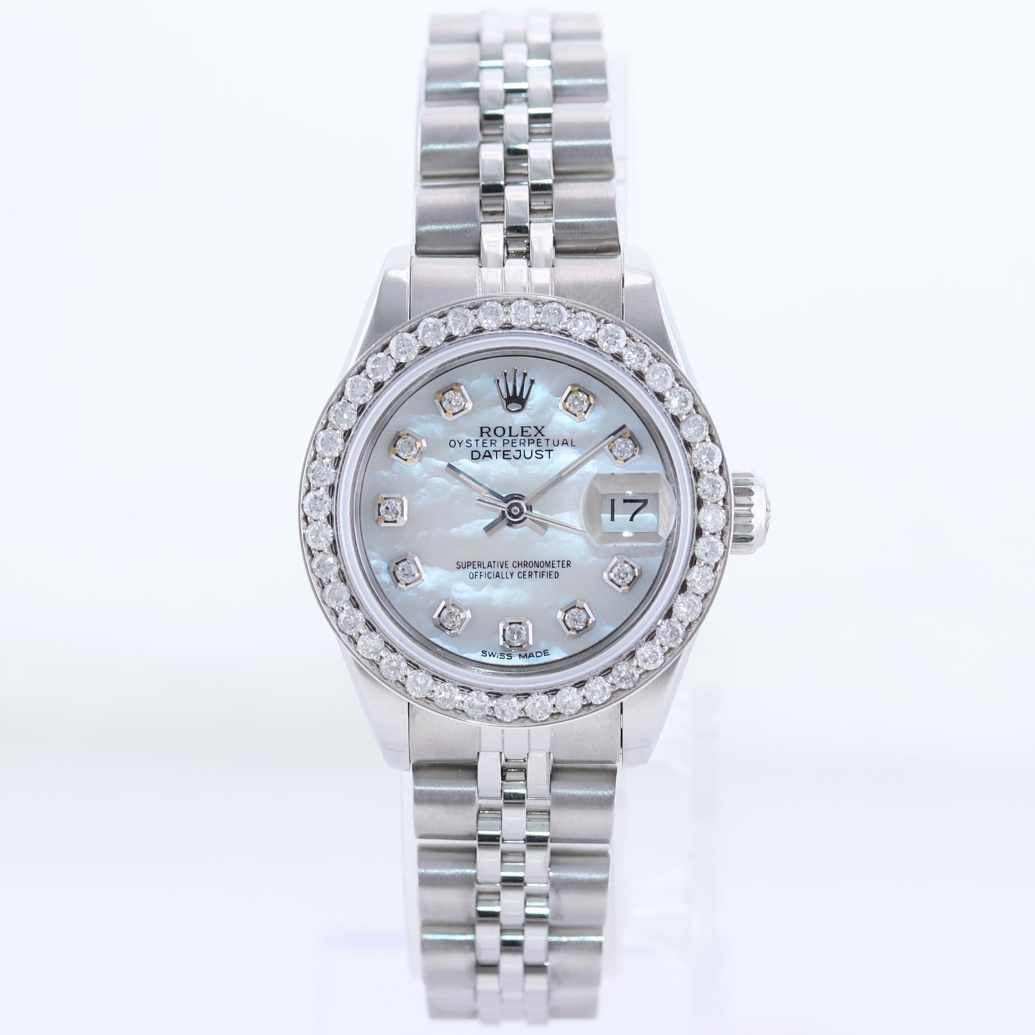 Ladies Rolex DateJust 26mm Pearl Diamond Bezel Steel Jubilee Watch 69174 Watch