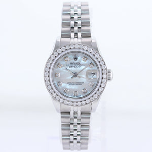 Ladies Rolex DateJust 26mm Pearl Diamond Bezel Steel Jubilee Watch 69174 Watch