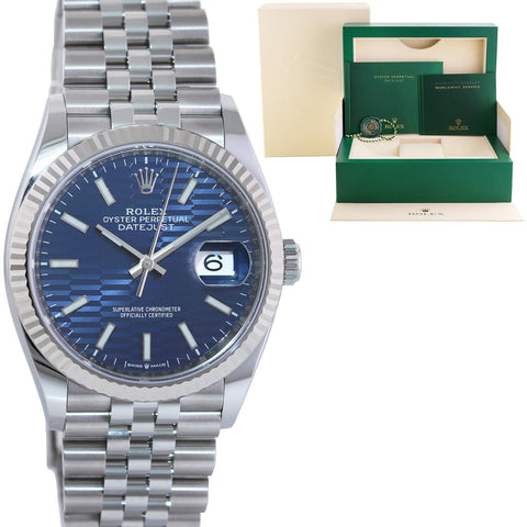 2023 NEW Rolex DateJust 36mm Blue Stick Motif 126234 Steel Jubilee White Gold Watch