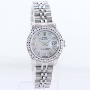 Ladies Rolex DateJust 26mm Pearl Diamond Bezel Steel Jubilee Watch 69174 Watch