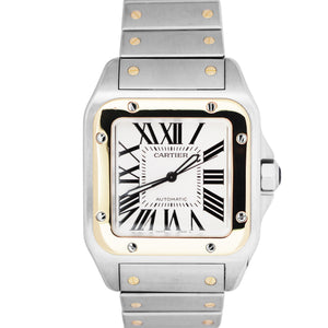 Cartier Santos 100 XL Two-Tone 18k Yellow Gold Steel White 38mmX51mm 2656 Watch