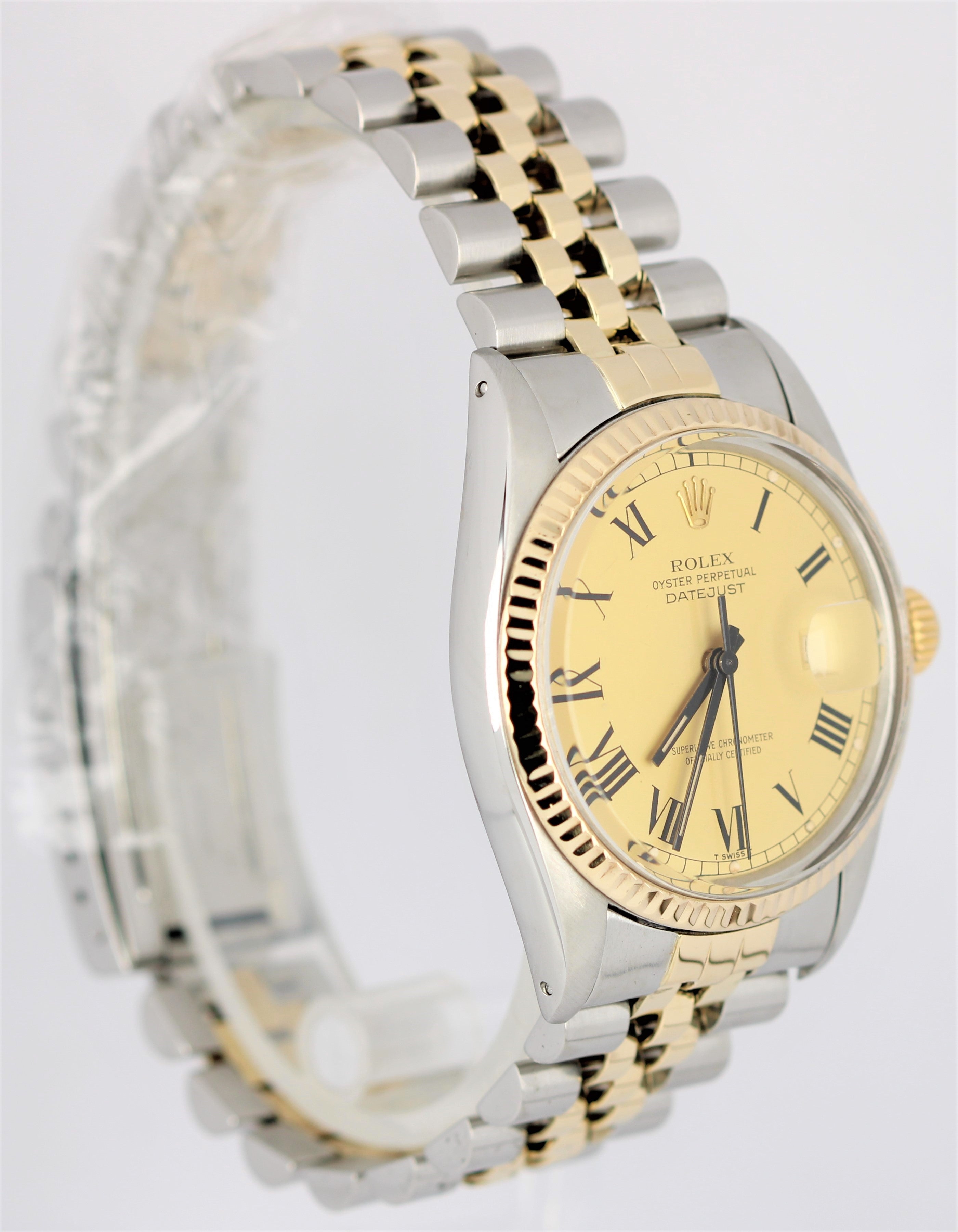 Rolex Datejust Steel Yellow Gold Black Strap Vintage Mens Watch