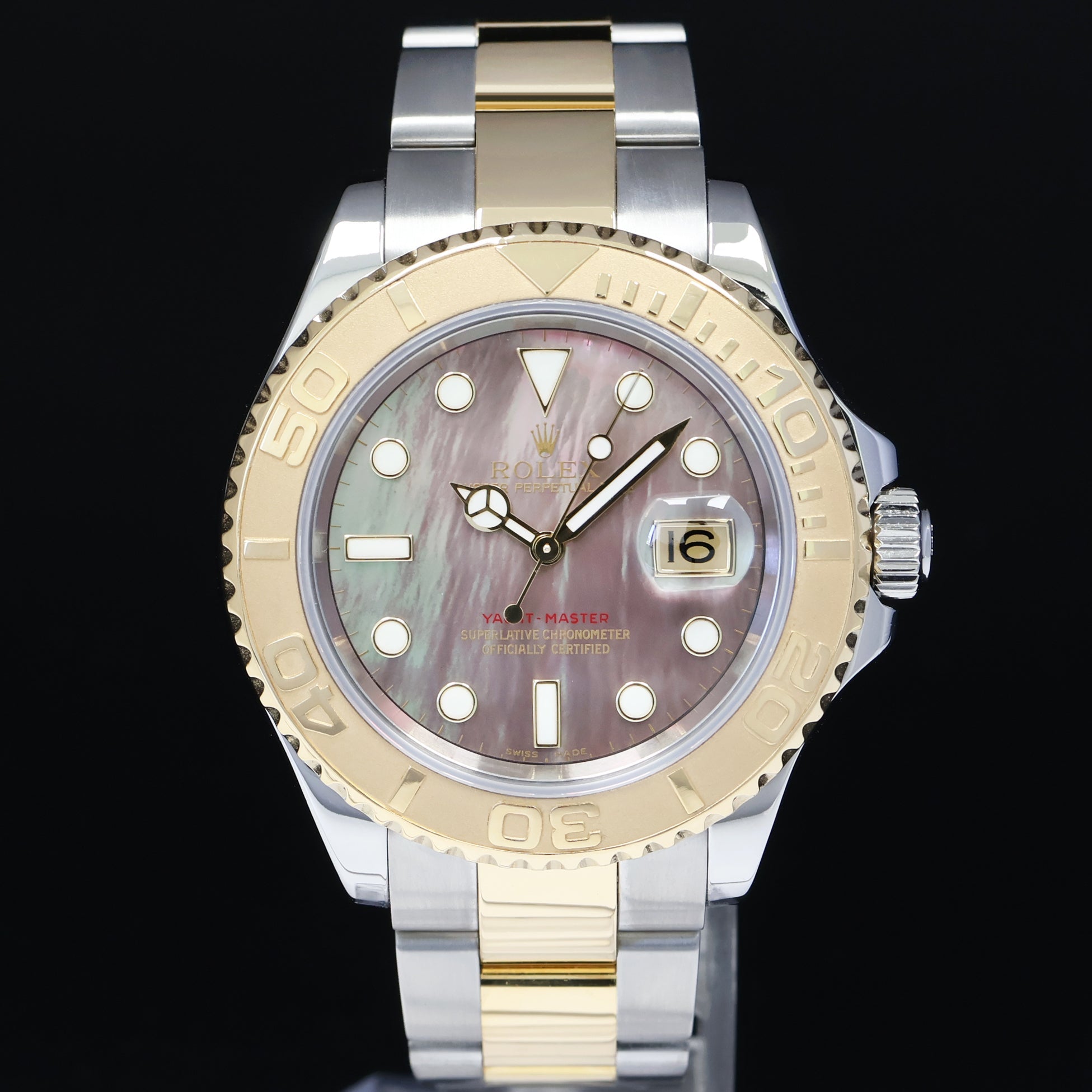 2007 MINT Rolex Yacht-Master 16623 Dark Mother of Pearl Two Tone Yellow Gold Watch