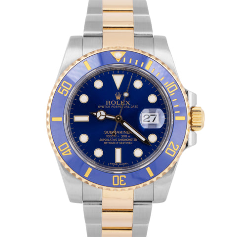 MINT PAPERS Rolex Submariner Date Ceramic 40mm Two-Tone Sunburst Blue 116613 BOX