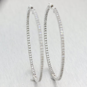 Modern 14k White Gold Extra Large 3ctw Diamond In & Out Hoop Earrings